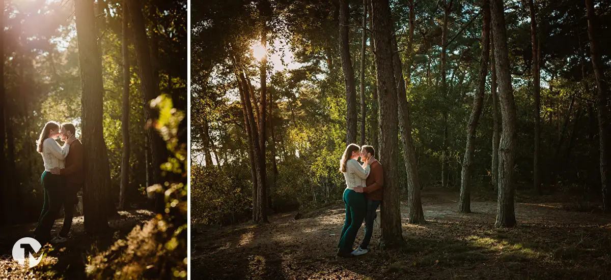 Loveshoot bij zonsondergang in de Loonse duinen regio Tilburg.